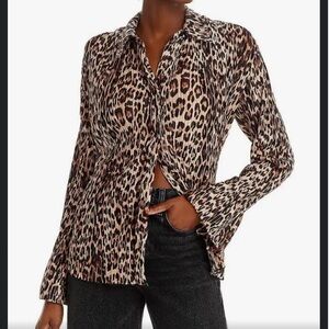 GOOD AMERICAN Womens Plisse Animal Print
Button-Down Top